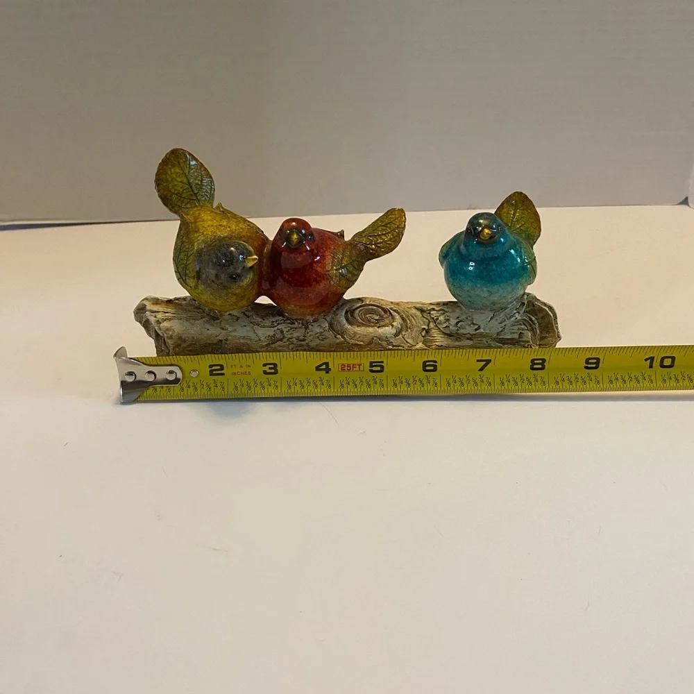 Three Birds On A Branch Ceramic Decor. Red Yellow & Blue Friends 9”branch